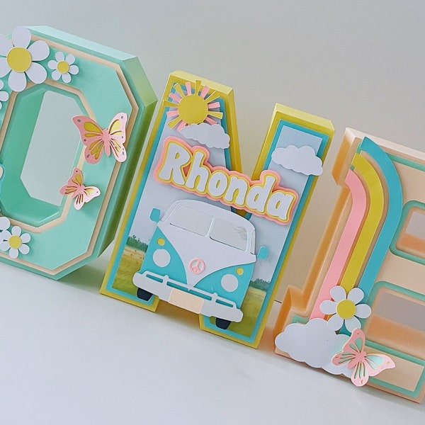 Groovy 3D letters, Groovy girl birthday, Groovy girl birthday party , retro, hippie, boho