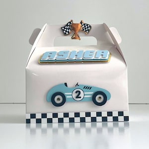 Personalized Race Car Goodie Box – Gable Party Favor – Set of 6 – Add Name & Age – Race Car Birthday Favor Box