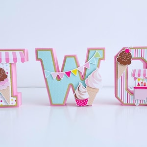 Letras 3D de helado: decoración personalizada para fiestas, adorno para tartas y centro de mesa para cumpleaños de verano y mesa de postres.