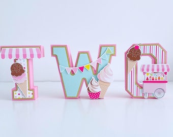 Ice Cream 3D Letters – Custom Party Decor, Cake Topper & Table Centerpiece for Summer Birthday, Dessert Table