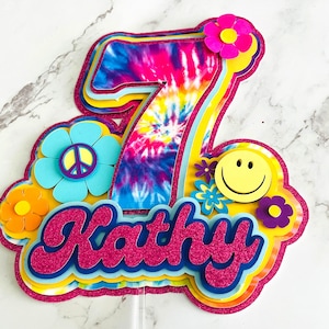 Retro Cake Topper, tie dye cake topper,  Groovy Party Topper, hippy chic cake topper, boho cake topper, Name cake topper