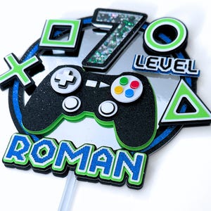 Personalized Gamer Cake Topper – Custom Name and Age – Video Game Controller Theme – Boys and Teens Party Decor, 7.5  inches