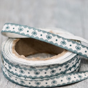 Rustic Hearts Cotton Ribbon, 1.5cm thick, 10m long, Heart Ribbon, Decortive Ribbon, Craft Supplies, DIY Ribbon, Pastel Blue Heart Ribbon