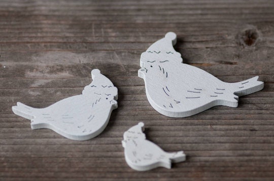 12 Wooden Christmas Birds Ornaments Xmas Decorations White Xmas Birds Embellishments Birds Shape Cuts For Scrapbooking Wood Decoupage Birds