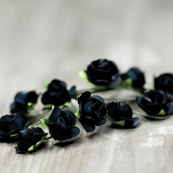 24 Miniature Rose Flowers, Wedding Accessories, Craft Supplies, Black Rose Flowers, Boho Findings, Flowers Findings, Wedding Findings