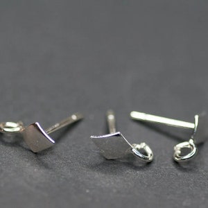 Earrings Making, Solid Sterling Silver Post Studs Findings Supplies, Parailelogram Geometrical Posts Studs with Loop, Silver Findings image 1