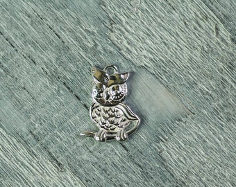 Sterling Silver Owl Charm 16.5mm, Bird Animal Charm Findings, Sterling Silver Findings, Owl On Branch Charm Pendant, Jewelry Making Supplies