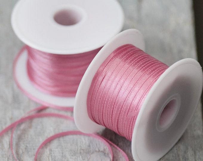 Wild Rose Pink Ribbon 3mm Satin Ribbon 100 Yard Skinny Craft Ribbon ...