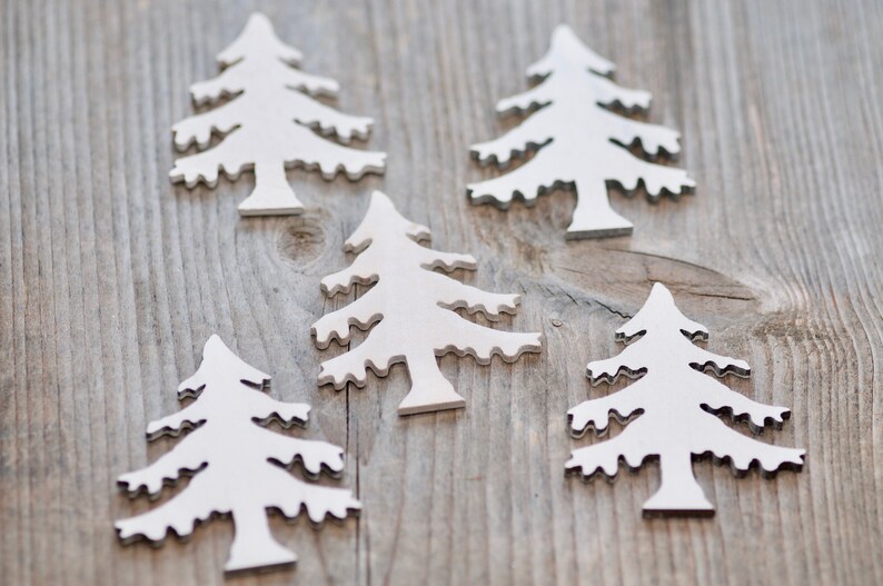 10pics White Wooden X-mas Trees Decor, Natural Rustic Craft CHristmas Trees, Scrapbooking X-mas Tree Shapes, Rustic Christmas Decorations image 7