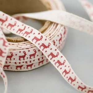 Nastro di cotone natalizio con renna da 1 cm, lungo 10 m, nastro stampato con renna natalizia, bellissimo nastro natalizio per confezioni regalo, artigianato natalizio