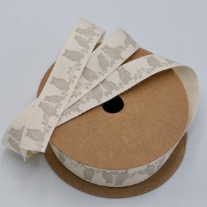 Nastro gufo, nastro di cotone gufo grigio largo 2,5 cm e lungo 5 m, nastro artigianale autunnale, nastro decorativo gufo, nastro autunnale con animali, nastro del Ringraziamento