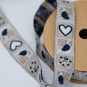 Nastro grigio a forma di cuore e colomba, nastro intrecciato largo 2 cm e lungo 5 m, bellissimo nastro da matrimonio, nastro artigianale, nastro intrecciato romantico, nastro stampato