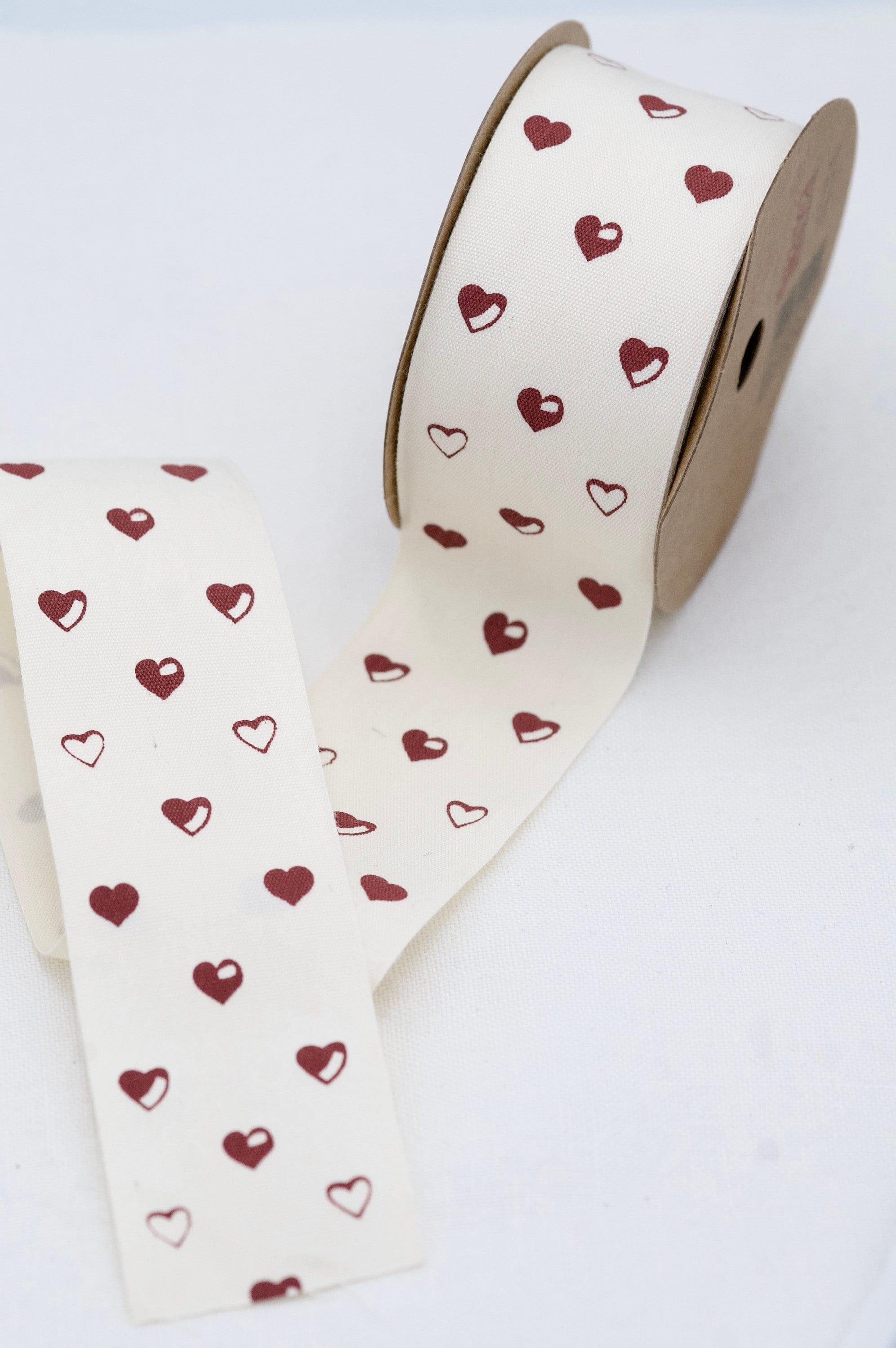 Rustic Dark Blood Red Heart Ribbon, Printed Cotton Ribbon 4cm X 5m (1. ...