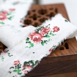 Shabby chique bloem linnen lint 3mx4cm bloemdessin, decoratief lint, Freyed Edge lint, luxe ambachtelijke lint, vintage stijl lint