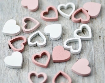 36pics Mix Wooden Pastel Hearts Decor, Pastel Pink and White Hearts, Natural Wood Craft Heart, Small Wood Hearts Decorations, Heart Ornament