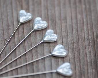 White Heart Floristry Pins Heart Sewing Pins Decorative Pins Dressmaking Pins Quilting Pins Heart Shape Craft Pins Wedding Bouquete Pins