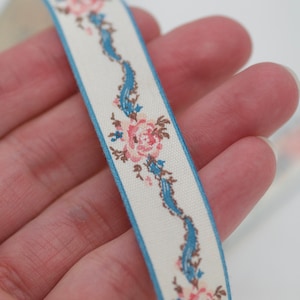 Nastro floreale rustico blu, nastro di cotone lungo 10 m, nastro stampato, nastro decorativo floreale, bordo sottile, nastro artigianale, nastro in stile vintage
