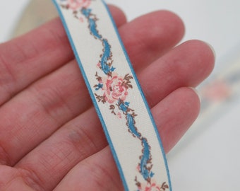 Cinta rústica floral azul, cinta de algodón de 10 m de largo, cinta estampada, cinta decorativa con flores, borde fino, cinta para manualidades, cinta de estilo vintage
