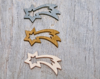 12pics Wooden Shooting Stars 4cm, set of 3 colors, Craft Xmas Trees Wood Shooting Star Ornaments, Rustic Christmas Decor, Rustic Wood Star