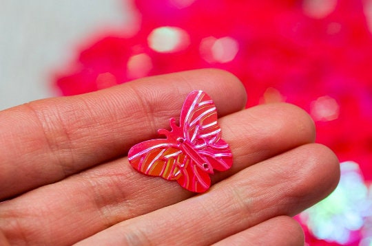 150pic Pink Butterfly Sequins, Iridescent Raspberry Pink Sequins ...