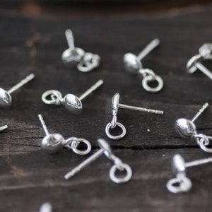 Round Head Post Studs with Loop, Sterling Silver AG925 Posts Studs Findings, Jewelry Making Supplies Earrings Making Stud with Loop and Ring image 6