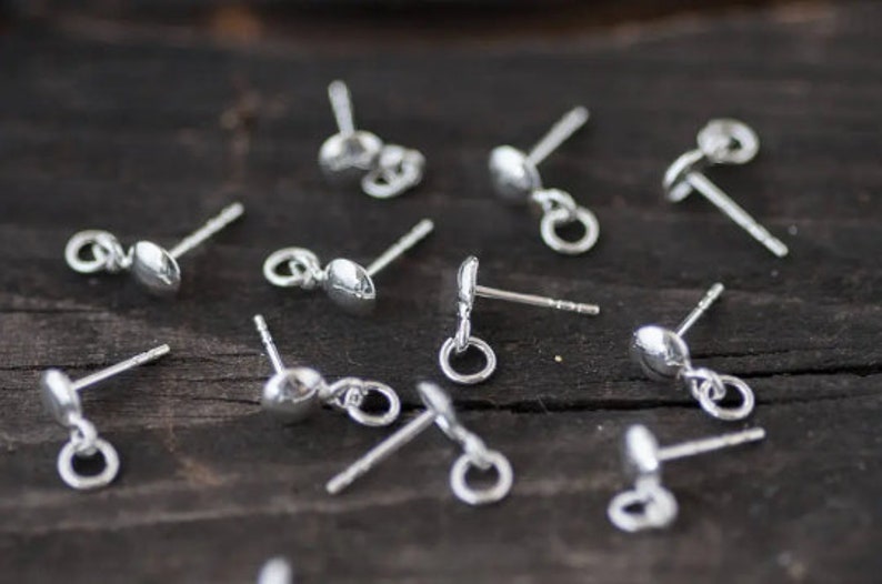 Round Head Post Studs with Loop, Sterling Silver AG925 Posts Studs Findings, Jewelry Making Supplies Earrings Making Stud with Loop and Ring image 6