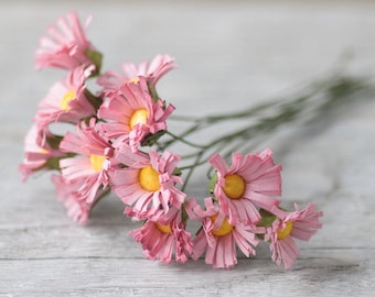 Pink Daisy Flowers Miniature Flowers Paper Flowers Paper Daisy Craft Flowers Baby Shower Decor Wreath Flowers Miniature Boutonniere Flowers