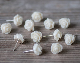 Rose Push Pins Ivory Short Rose Thumbtacks Pins Wedding Tacks Decorative Craft Tacks Wedding Supplies Art Board Tacks Flower Thumb Tacks Pin