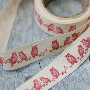 Nastro gufo, nastro di cotone gufo rosso largo 2,5 cm e lungo 5 m, nastro artigianale autunnale, nastro gufo decorativo, nastro autunnale con animali, nastro del Ringraziamento