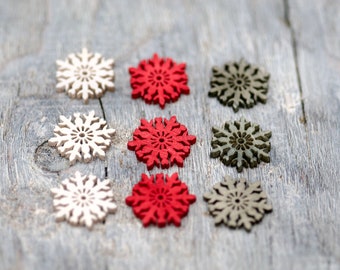 36pics Wooden Snowflakes 2cm set of 3 colors, Winter Craft Xmas Snowflake, Wood Xmas Ornaments, Rustic Christmas Decor Stars, Winter Decor