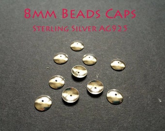 8mm Petites casquettes de perles d’argent, trouvailles en argent sterling, fabrication de bijoux, fournitures de perles d’argent fournitures d’artisanat, tasses de perles rondes, argent 925