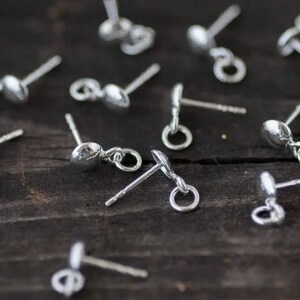 Round Head Post Studs with Loop, Sterling Silver AG925 Posts Studs Findings, Jewelry Making Supplies Earrings Making Stud with Loop and Ring image 5