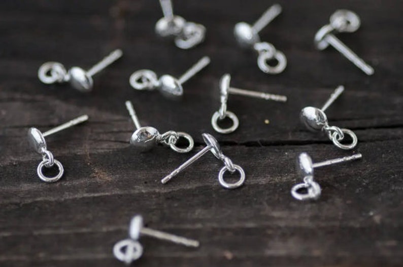 Round Head Post Studs with Loop, Sterling Silver AG925 Posts Studs Findings, Jewelry Making Supplies Earrings Making Stud with Loop and Ring image 5