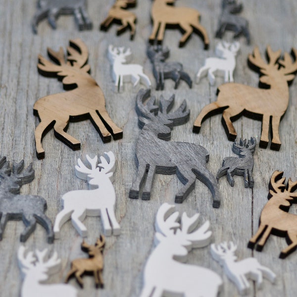 Wooden Reindeer Cutouts, Xmas Ornaments Reindeer Home Decor, Mix of 3 sizes White Grey Natural, Wood Reindeer Ornament, Christmas Decor