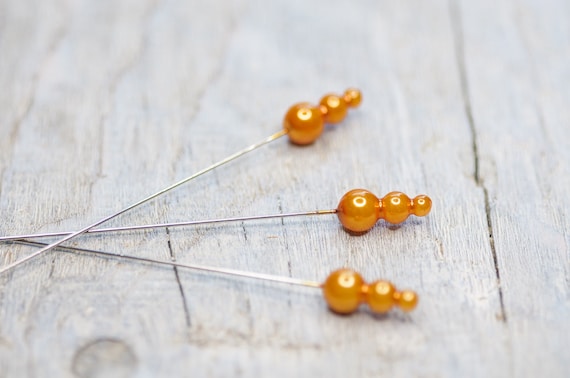 Large Wig Pins, Corsage Pins Pastel Orange Head Pins Decorative Pins 90mm  Pins Wedding Bouquet Pins Triple Head Pins Wig Styling Tool Pins 