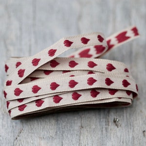 Red Heart Woven Ribbon 1cm wide 3m long, Beautiful Heart Ribbon, Autumn Crafts Ribbon, Romantic Braided Ribbon, Printed Ribbon,