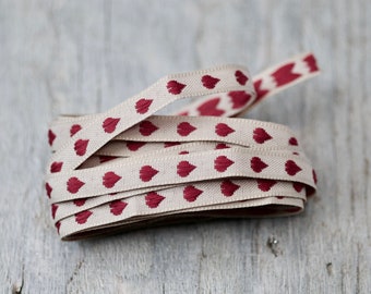 Red Heart Woven Ribbon 1cm wide 3m long, Beautiful Heart Ribbon, Autumn Crafts Ribbon, Romantic Braided Ribbon, Printed Ribbon,