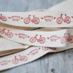 Nastro stampato bicicletta 1,5 cm, nastro bici retrò, nastro di cotone naturale lungo 3 m, bellissimo nastro da regalo pastello, nastro artigianale rustico