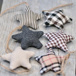 Xmas Stars Rustic Ornaments 6pics, Red Fabric Stars Hangings, Embroided Stars Decor, Xmas Tree Star Decorations, Xmas Home Decor Large Stars