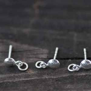 Round Head Post Studs with Loop, Sterling Silver AG925 Posts Studs Findings, Jewelry Making Supplies Earrings Making Stud with Loop and Ring image 1