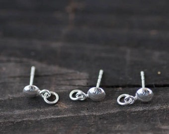 Round Head Post Studs with Loop, Sterling Silver AG925 Posts Studs Findings, Jewelry Making Supplies Earrings Making Stud with Loop and Ring