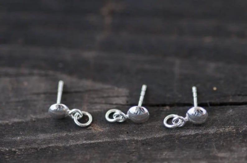 Round Head Post Studs with Loop, Sterling Silver AG925 Posts Studs Findings, Jewelry Making Supplies Earrings Making Stud with Loop and Ring image 1