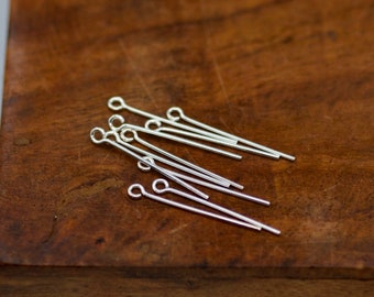 25mm headpins with hook, eye head pins, sterling silver 925 hook pins for jewellery making, Silver Components, Silver Findings for Earrings