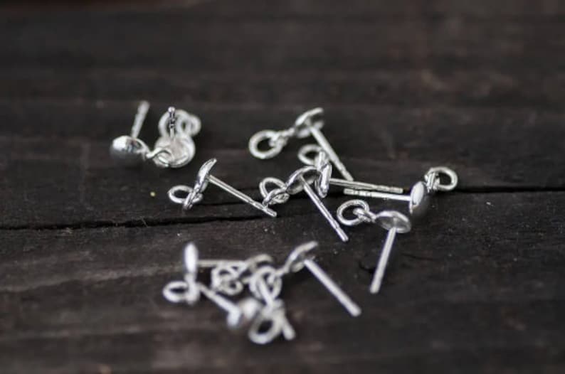 Round Head Post Studs with Loop, Sterling Silver AG925 Posts Studs Findings, Jewelry Making Supplies Earrings Making Stud with Loop and Ring image 2