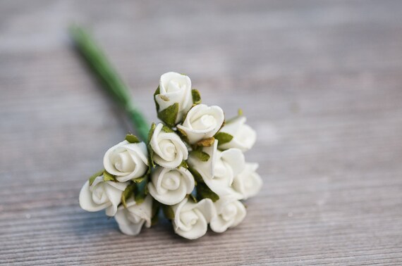 Bunch of 12-Miniature Flowers,Foam Flowers,Miniature Foam Roses,Tiny White Flowers,Small Foam Flowers,Wedding Findings,Craft Supplies