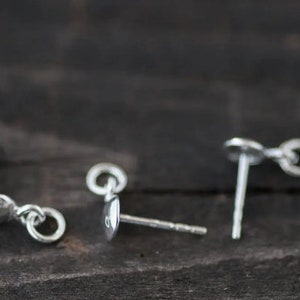 Round Head Post Studs with Loop, Sterling Silver AG925 Posts Studs Findings, Jewelry Making Supplies Earrings Making Stud with Loop and Ring image 4