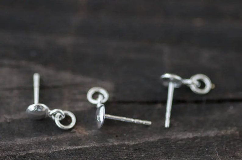 Round Head Post Studs with Loop, Sterling Silver AG925 Posts Studs Findings, Jewelry Making Supplies Earrings Making Stud with Loop and Ring image 4