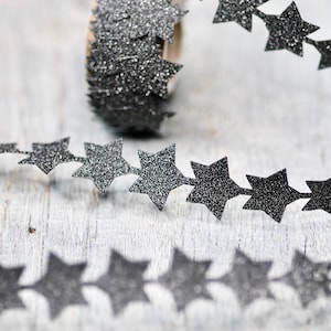 5m Sparkling Star Sticky Tape, Charbon de bois Gris, Bandes décoratives, Ruban brillant, Bandes de décor de fête, découvertes d’artisanat, idée d’emballage de Noël