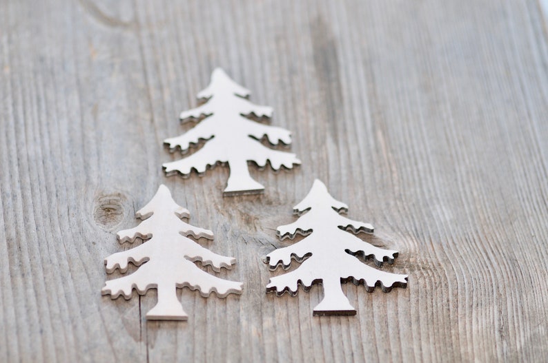 10pics White Wooden X-mas Trees Decor, Natural Rustic Craft CHristmas Trees, Scrapbooking X-mas Tree Shapes, Rustic Christmas Decorations image 1