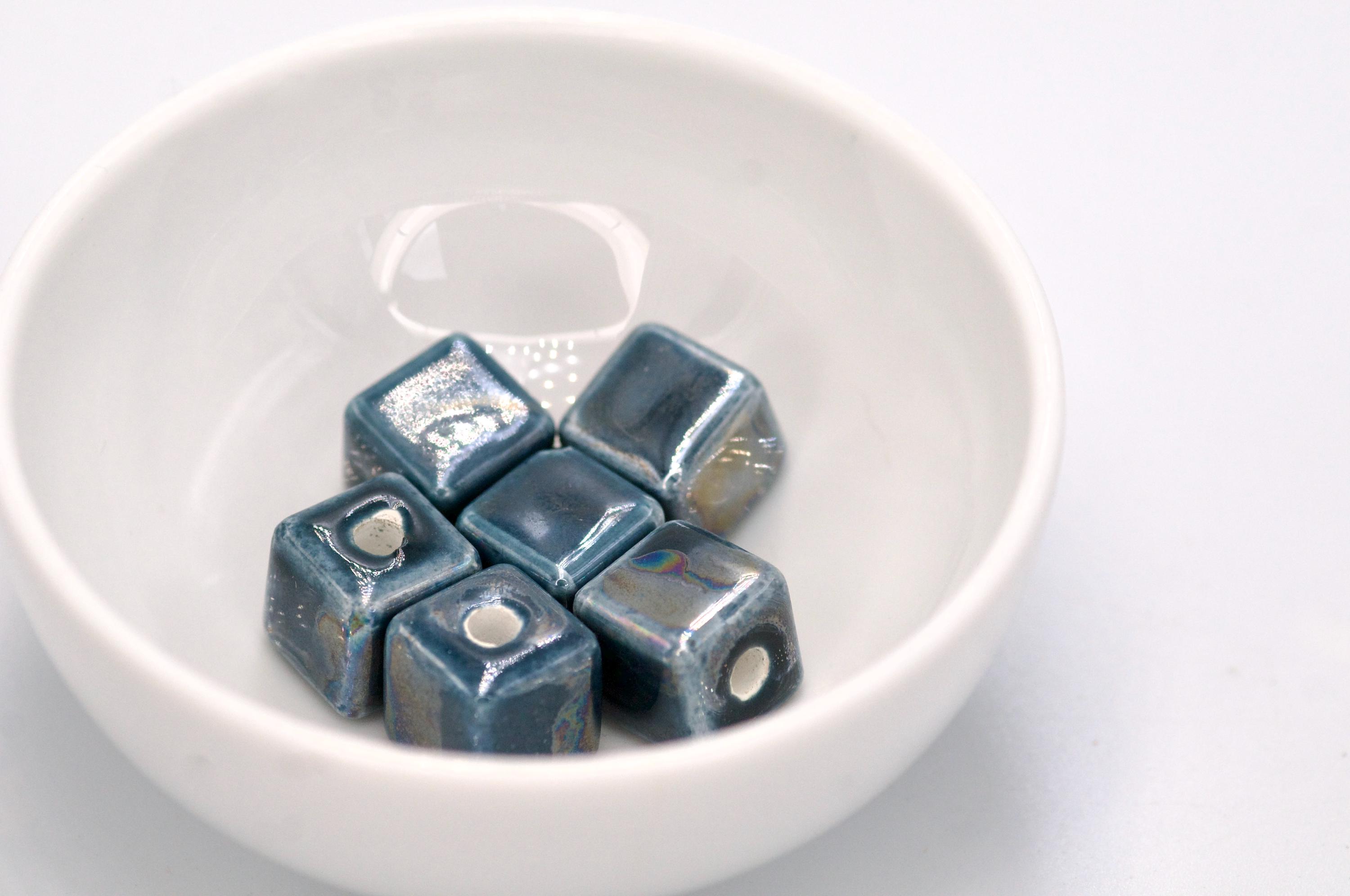Set of 3, 13mm Cube Ceramic Slider, ceramic cube beads, Different colours, Chunky Necklace Beads, Gazed Finish, Square Loose Jewellery Beads